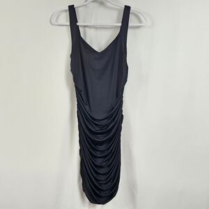 Aritzia Ten by Babaton V Neck Ruched Mini Dress in Black - Size M